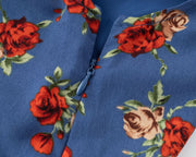 Floral V-Neck Belted Waist Slimming Dress