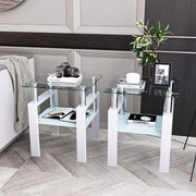 Set of 2, Modern Tempered Glass Tea Table Coffee Table End Table, Square