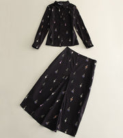 Hot Sale Victoria Beckham Women Print Long Sleeve Shirt And Skirt Set