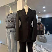 Temperament waist cinching suit top for women