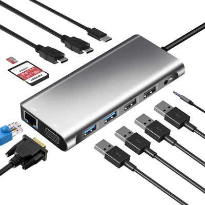 Type-C to Dual HDMI VGA Same Screen Dock 12 in 1