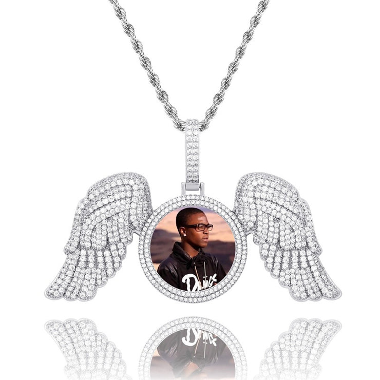 Angel Wings Large DIY Photo Frame Pendant Full Zircon Jewelry