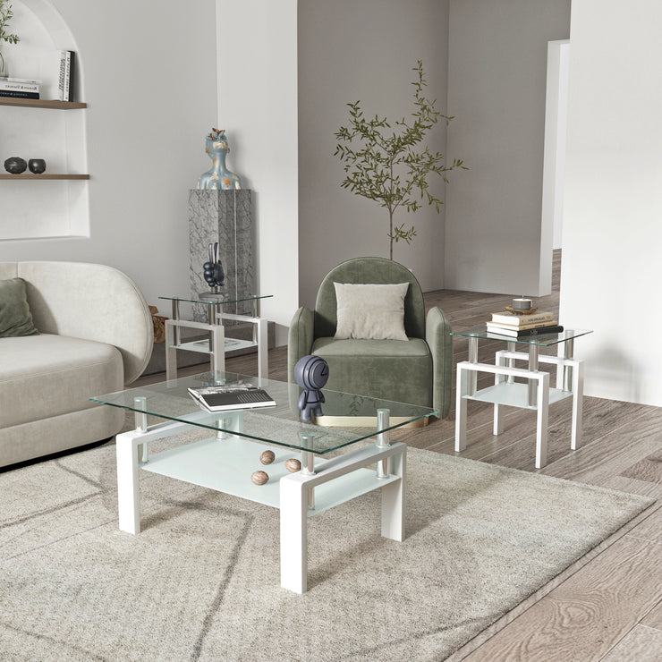 Set of 2, Modern Tempered Glass Tea Table Coffee Table End Table, Square