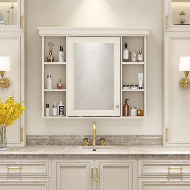 Blue Wall Mounted Bathroom Storage Cabinet With Mirror