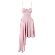 Sexy strap fishbone asymmetrical skirt suspender dress