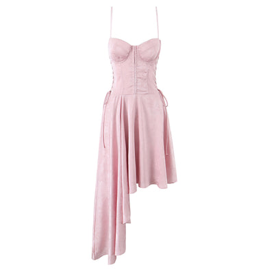 Sexy strap fishbone asymmetrical skirt suspender dress