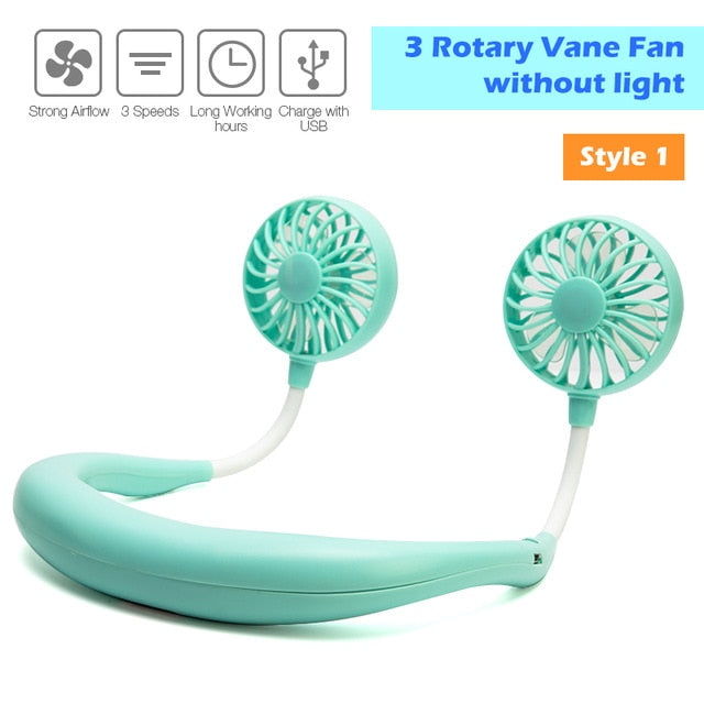 Mini USB Portable Fan Neck Fan Neckband With Rechargeable Battery Small Desk Fans handheld  Air Cooler Conditioner for Room