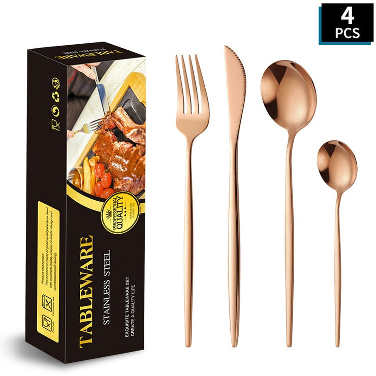 Portuguese Stainless Steel Knife Fork Spoon Golden Steak Knife Fork Set
