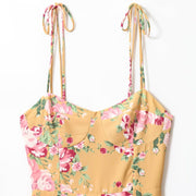 Printed sexy side slit casual strap dress with suspender strap