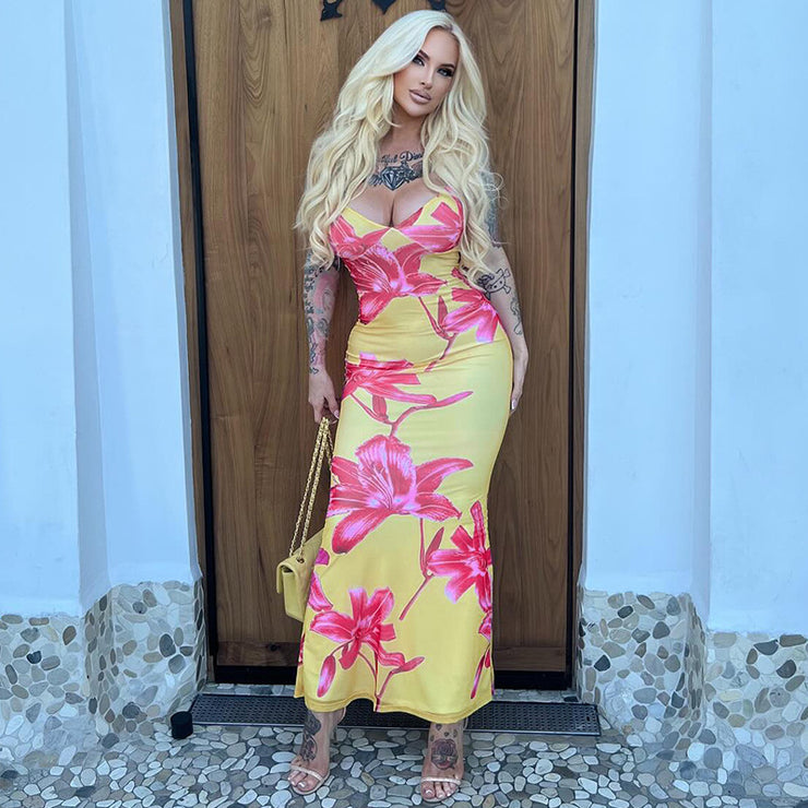 Style Women's New Summer Printed V-neck Backless