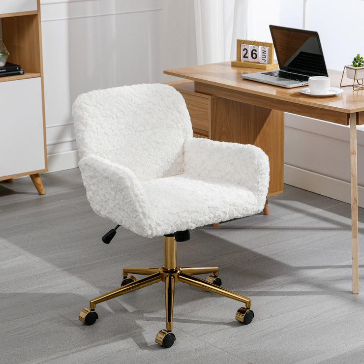 Artificial rabbit hair gold metal base home office chair adjustable