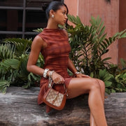 Women's Mid-Waist Pleated Short Skirt Plaid Print Dress