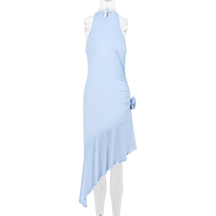 Sexy Strapless Backless Asymmetrical Pleated Dress for Women