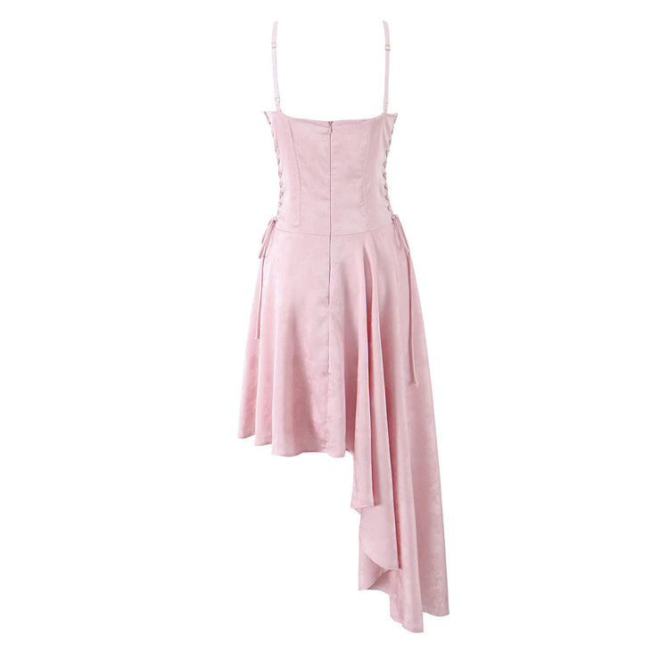 Sexy strap fishbone asymmetrical skirt suspender dress
