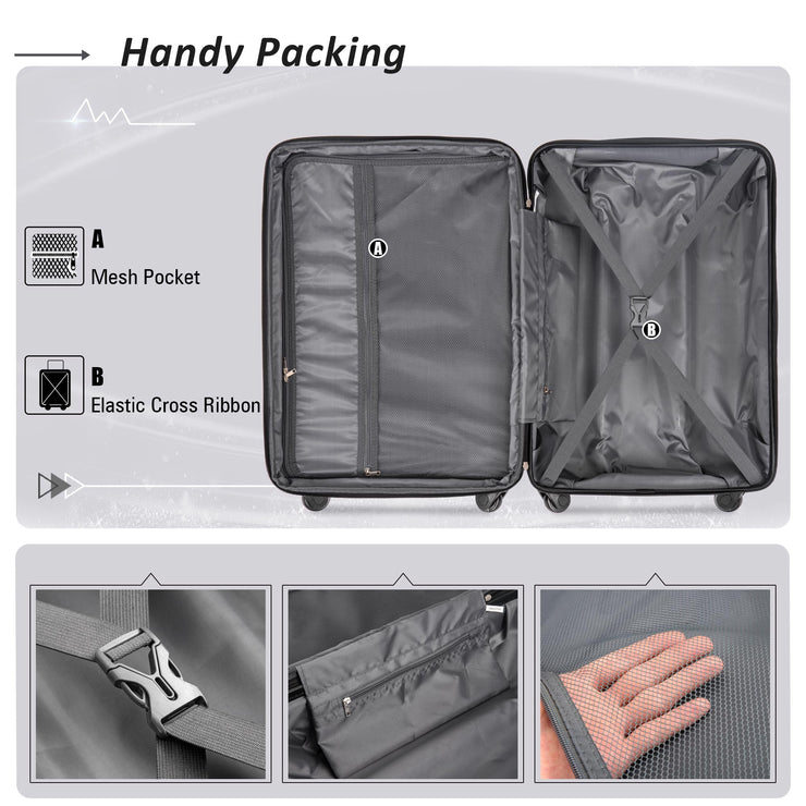 Expanable Spinner Wheel 2 Piece Luggage Set ABS Lightweight Suitcase with TSA Lock 20inch+24inch Purple + Plastic