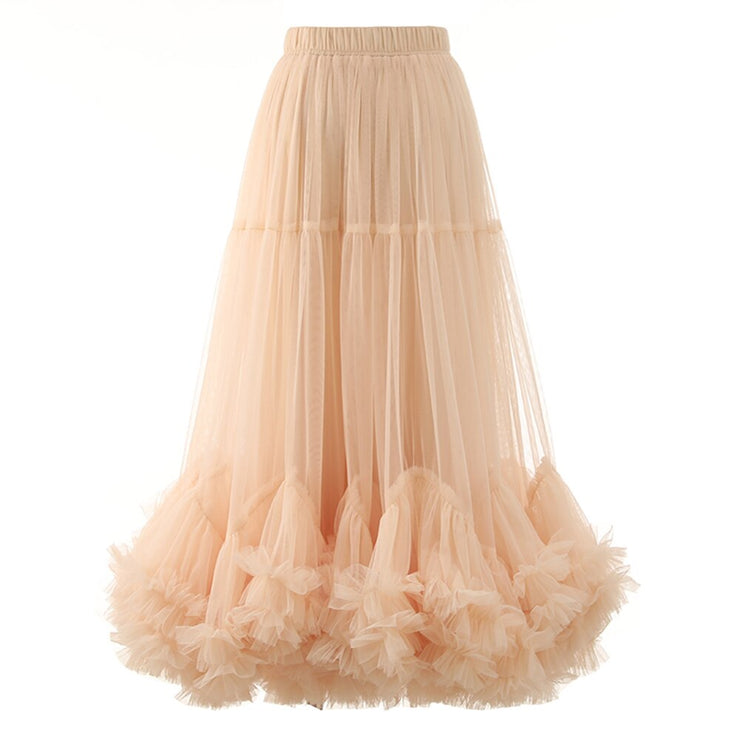 Folds Mesh Skirts For Women High Waist
