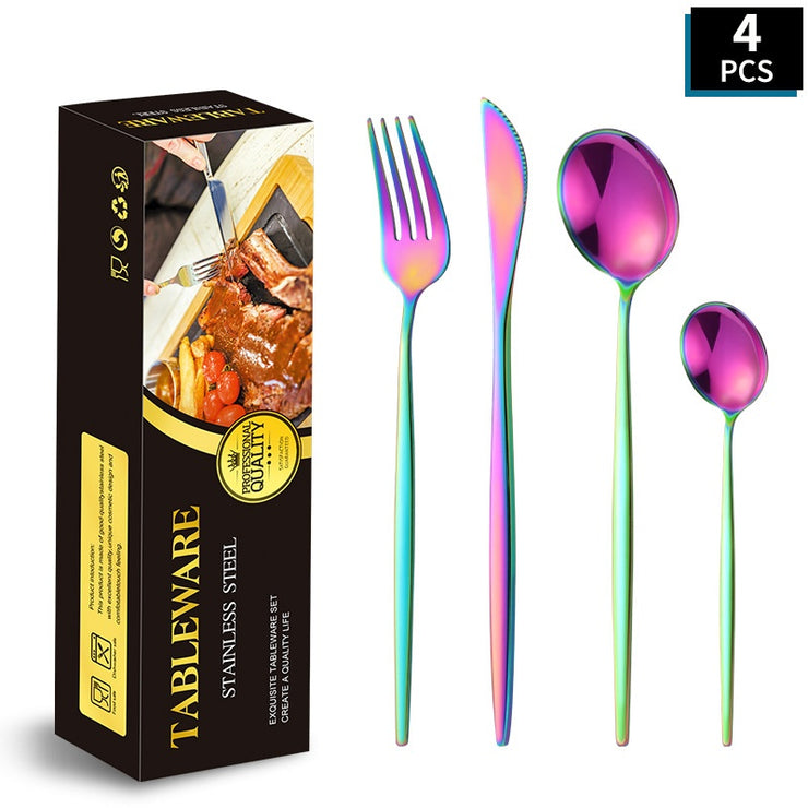 Portuguese Stainless Steel Knife Fork Spoon Golden Steak Knife Fork Set
