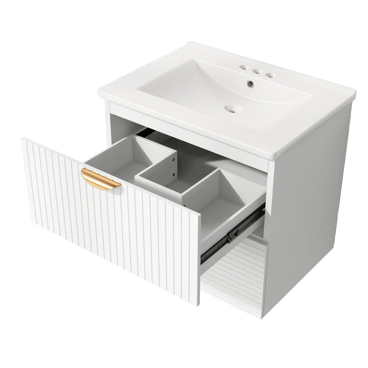 Modern 24-Inch Wall-Mounted Bathroom vanity with 2 Drawers,