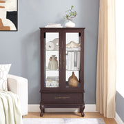 Curio cabinet lighting glass cabinet with adjustable glass frame, 2 doors and 1 drawer