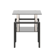 1-Piece Modern Tempered Glass Tea Table Coffee Table End Table, Square Table for Living Room, Black