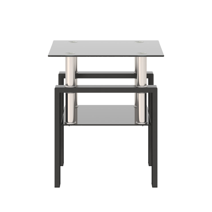1-Piece Modern Tempered Glass Tea Table Coffee Table End Table, Square Table for Living Room, Black