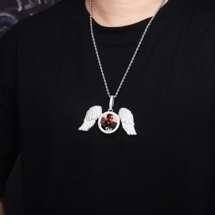 Angel Wings Large DIY Photo Frame Pendant Full Zircon Jewelry