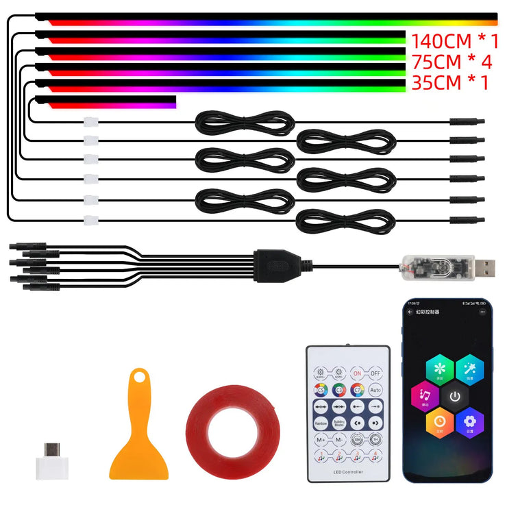 10 in 1 Car LED Acrylic Light Strip RGB Symphony Auto Interior