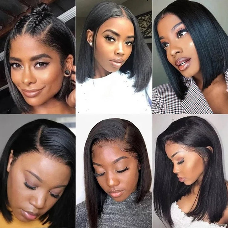 Female oriented front lace wig black short straight hair