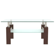 Rectangle Walnut Glass Coffee Table, Clear Coffee Table, Modern Side Center Tables for Living Room, Living Room Furniture