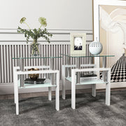 Set of 2, Modern Tempered Glass Tea Table Coffee Table End Table, Square