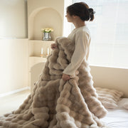 Double-sided Rabbit Fleece Blanket Solid Color Faux