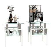Set of 2, Modern Tempered Glass Tea Table Coffee Table End Table, Square