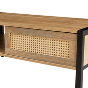 40.16" Rattan Coffee table, sliding door for storage, metal legs,