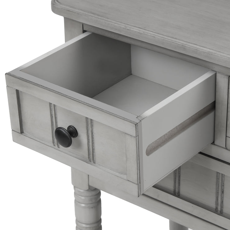 TREXM Narrow Console Desk, Thin Sofa Table with Three Storage Drawers