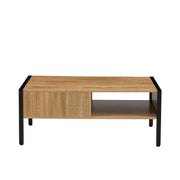 40.16" Rattan Coffee table, sliding door for storage, metal legs,