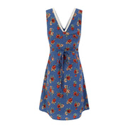 Floral V-Neck Belted Waist Slimming Dress