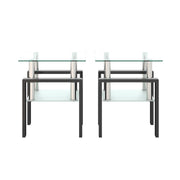 Set of 2, Modern Tempered Glass Tea Table Coffee Table End Table,