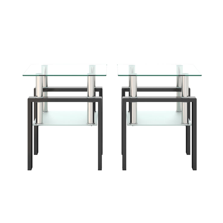 Set of 2, Modern Tempered Glass Tea Table Coffee Table End Table,