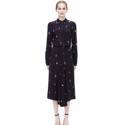 Hot Sale Victoria Beckham Women Print Long Sleeve Shirt And Skirt Set