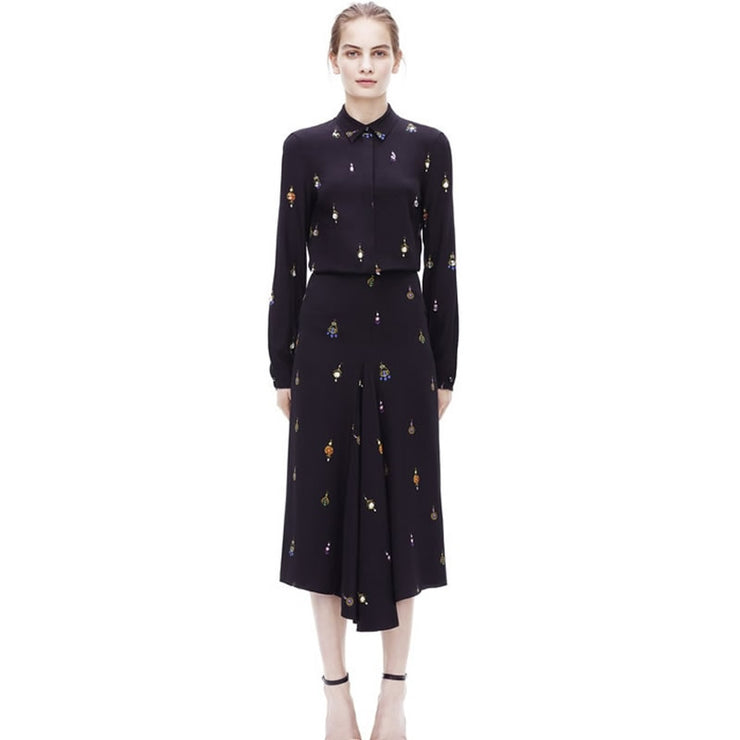 Hot Sale Victoria Beckham Women Print Long Sleeve Shirt And Skirt Set