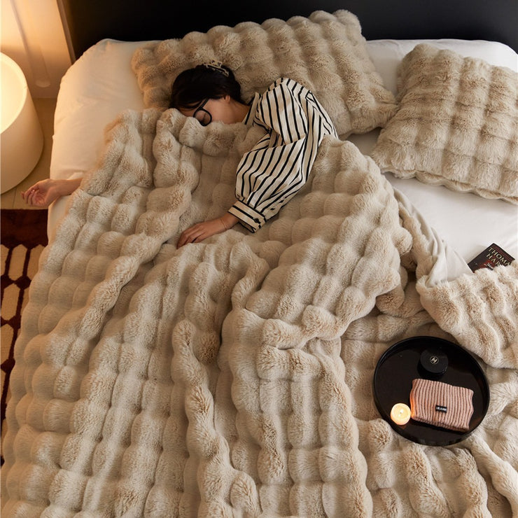Double-sided Rabbit Fleece Blanket Solid Color Faux