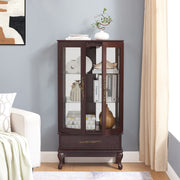 Curio cabinet lighting glass cabinet with adjustable glass frame, 2 doors and 1 drawer