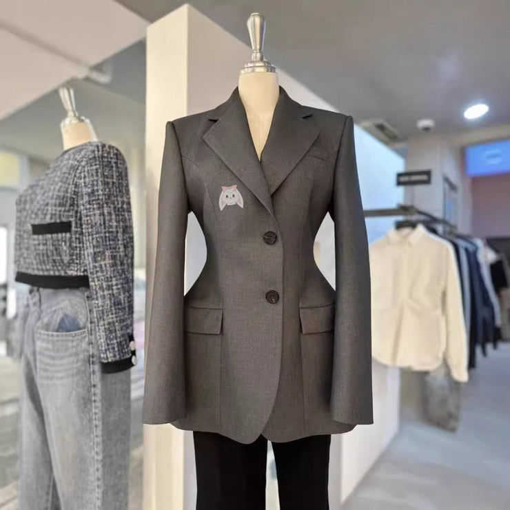 Temperament waist cinching suit top for women
