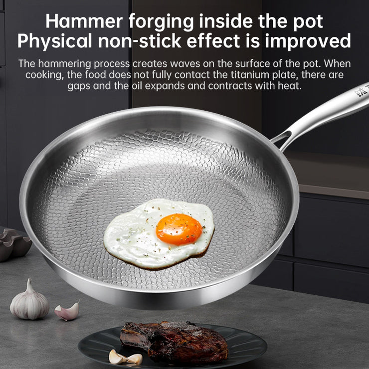 German uncoated pure titanium frying pan with fish