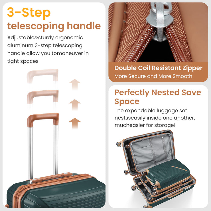 Luggage set of 4 pieces (14/20/24/28) with 4 360 degree