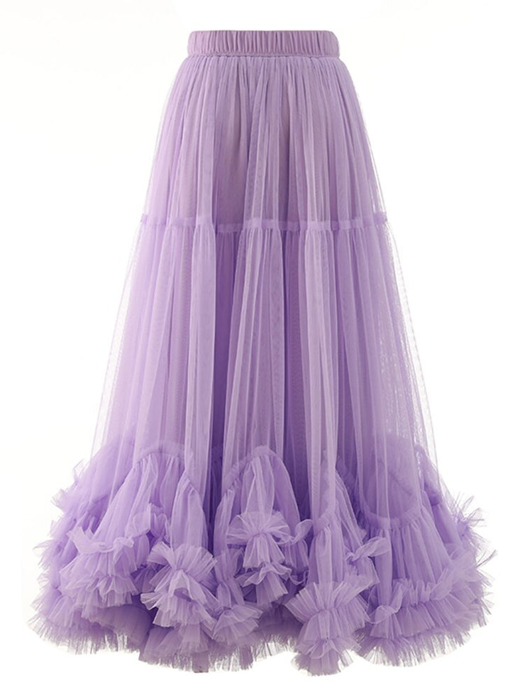 Folds Mesh Skirts For Women High Waist