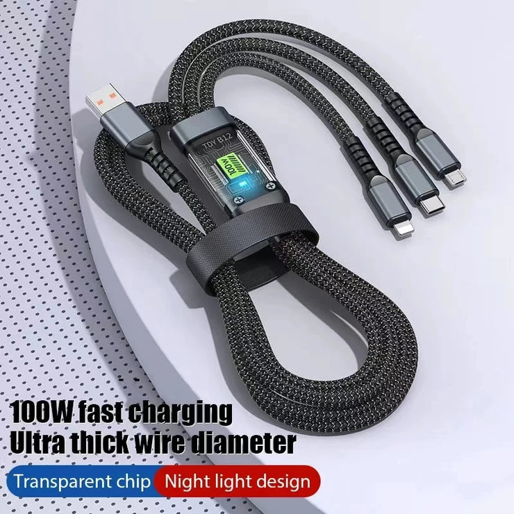 3 In 1 Usb 100w Cable For Fast Charging And Data Mini Usb