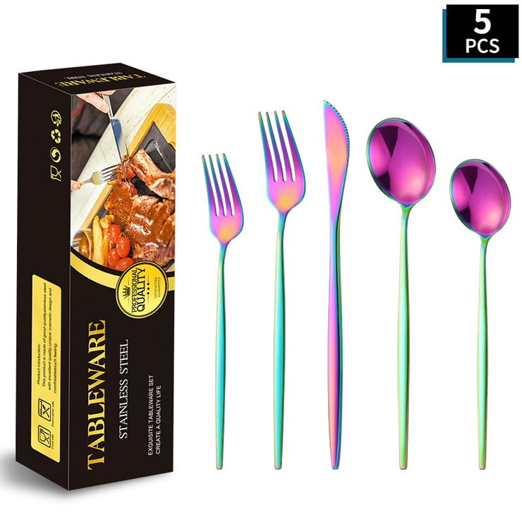 Portuguese Stainless Steel Knife Fork Spoon Golden Steak Knife Fork Set
