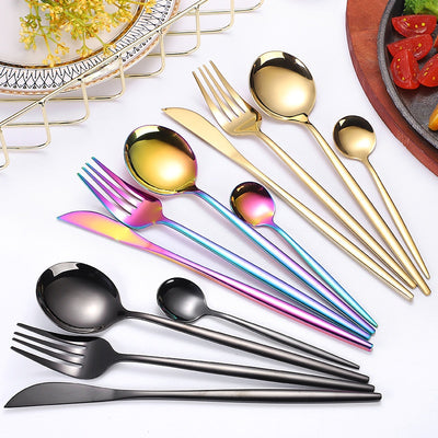 Portuguese Stainless Steel Knife Fork Spoon Golden Steak Knife Fork Set