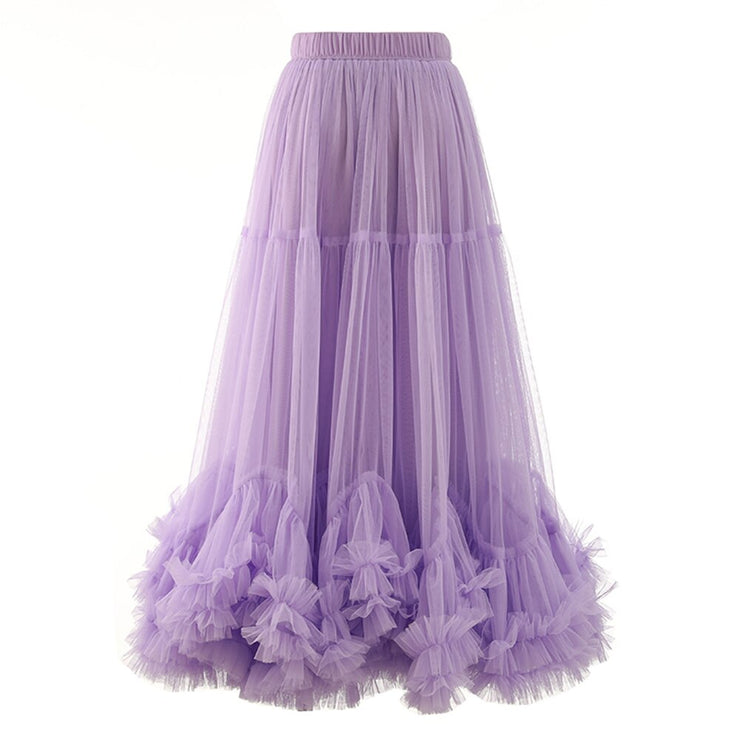 Folds Mesh Skirts For Women High Waist